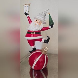 Festive Santa Figurine with Gift and Tree